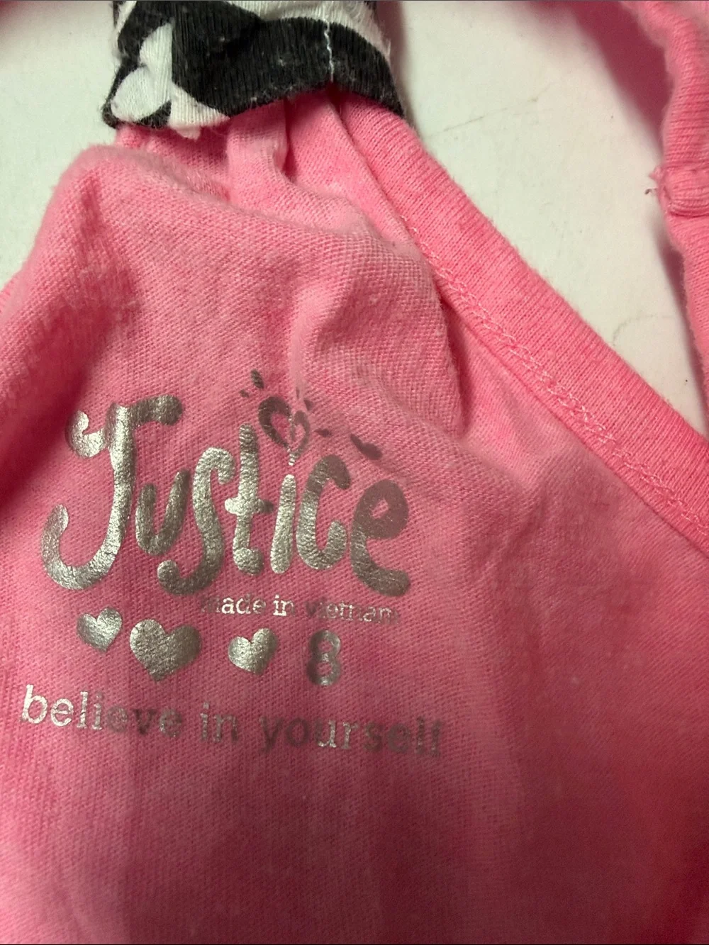 Justice Pink Tank Top with Black & Silver Sequin Peace Sign